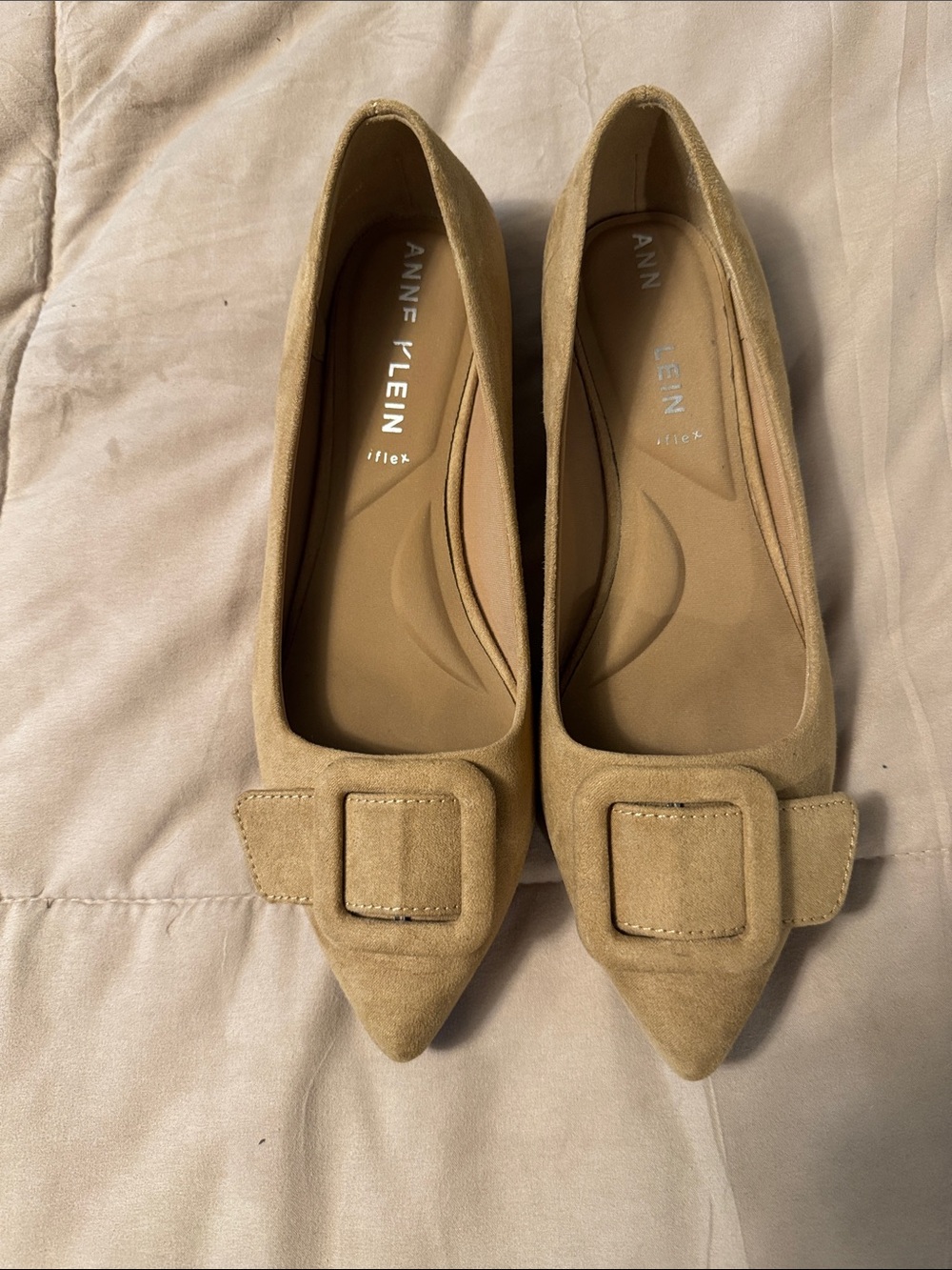 Anne Klein Tan Pointed Toe Buckle Flats